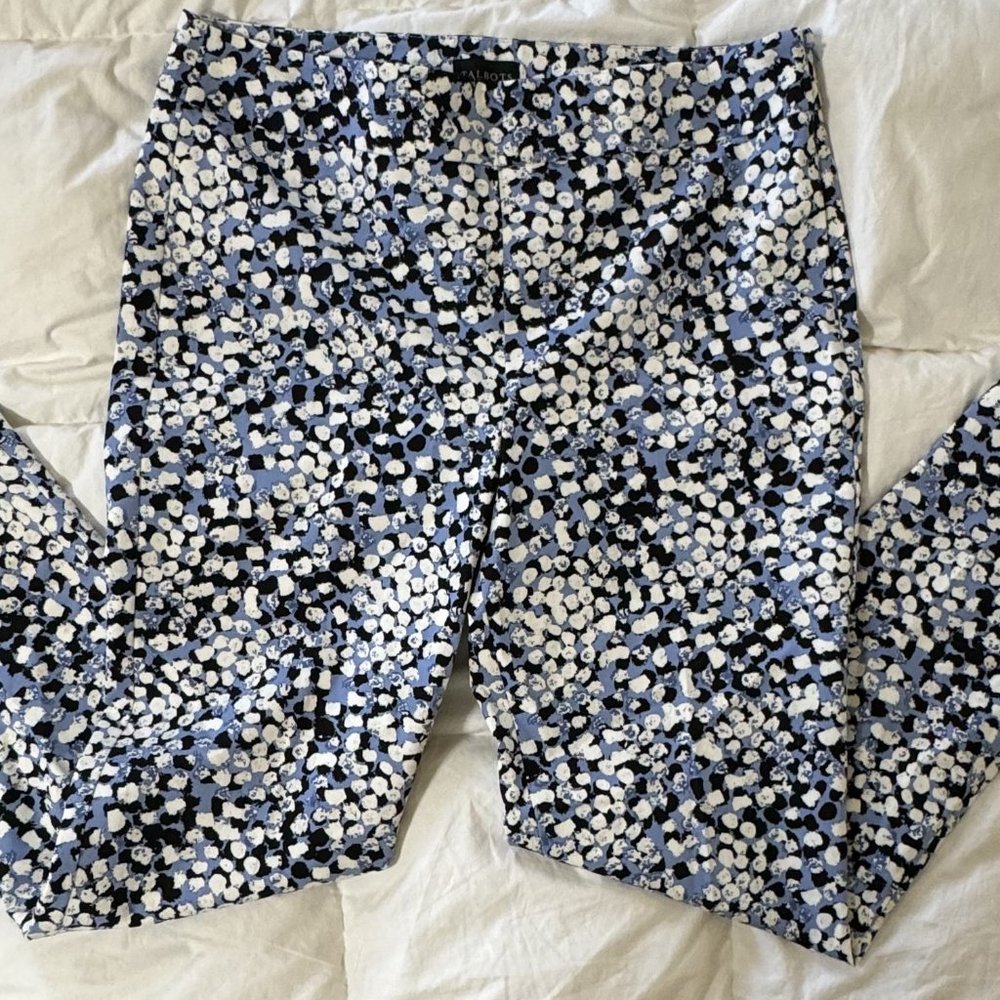 Women's Talbots Blue Pattern Stretch Slim Skinny Chatham Ankle Pants sz 10
